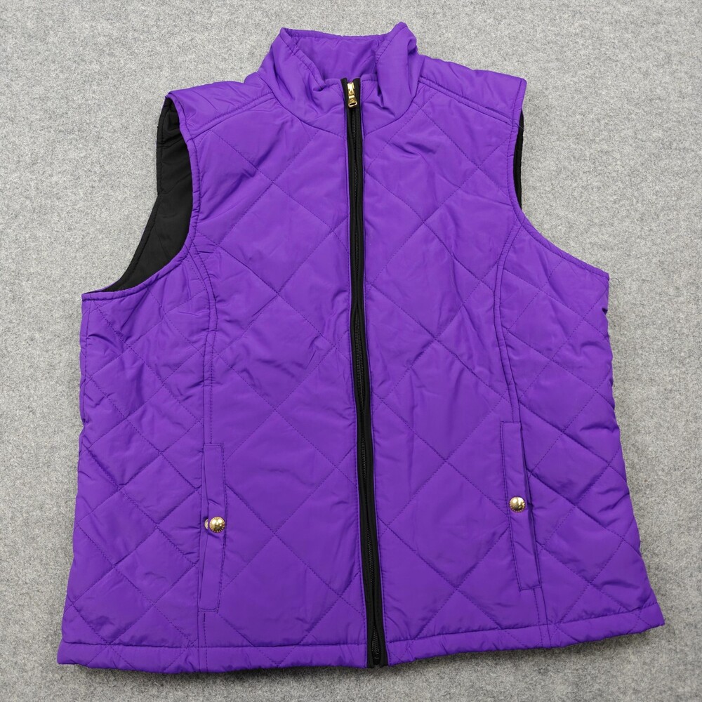 Lauren Ralph Lauren Vest Womens XL Purple Quilted Full Zip Pockets Insulated